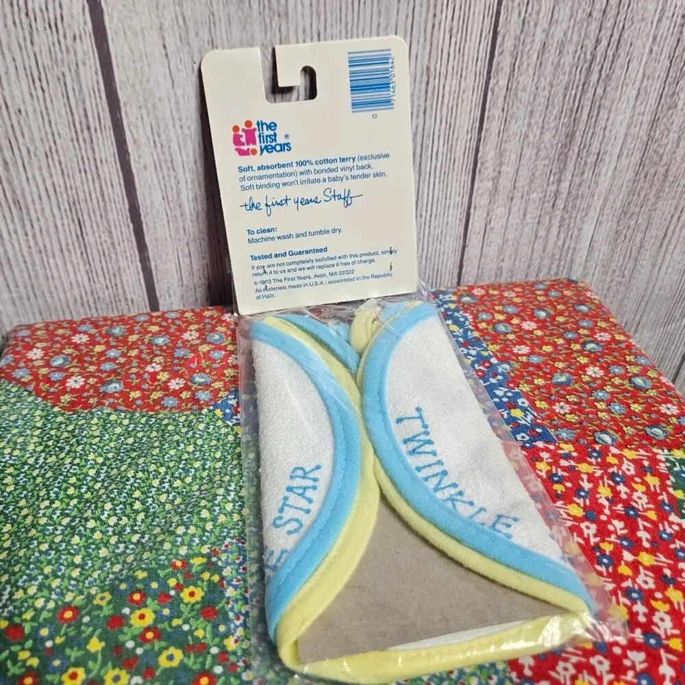 NIP 1983 The First Year's - 2 Tie Bibs with Bonded Vinyl Backing, 100% cotton